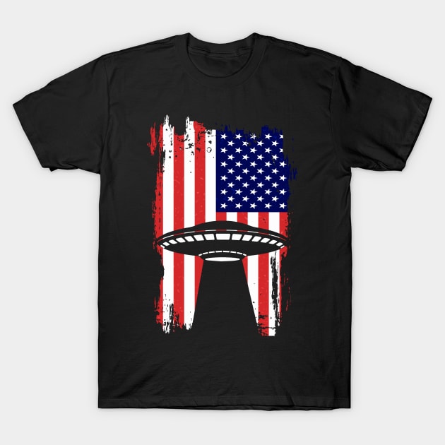 American Flag Ufo Alien T-Shirt by Dylante